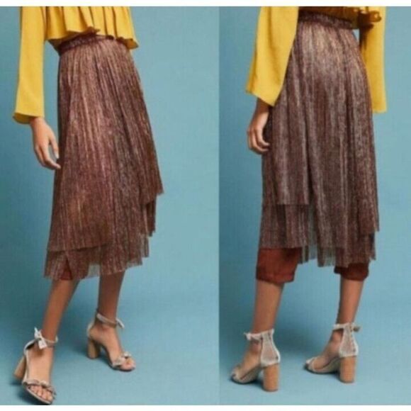 Maeve Pants - Maeve Anthropologie Skirted Pants Shimmery Metallic Bronze Size 12